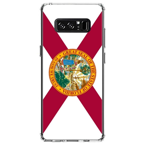 DistinctInk Clear Shockproof Hybrid Case for Samsung Galaxy Note 8 - TPU Bumper, Acrylic Back, Tempered Glass Screen Protector - Florida State Flag - US State Flag