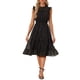 thumbnail image 2 of Vestido de gasa sin mangas para mujer Inspire Chic con cintura fruncida y estrellas metálicas doradas, vestido de fiesta negro M, 2 of 6