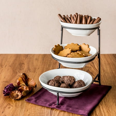 Garden Bowl - Better Homes and Gardens Porcelain Tiered Bowls with Metal Rack
