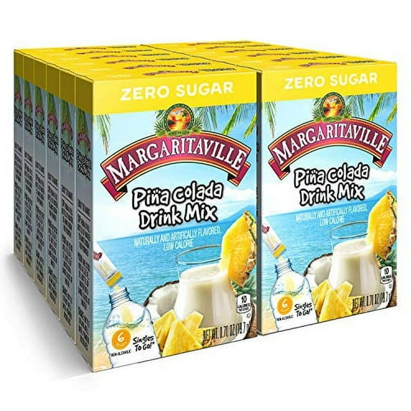 Margaritaville Singles To Go Water Drink Mix - Pina Colada Flavored, Non-Alcoholic Powder Sticks (12 Boxes with 6 Packets Each - 72 Total Servings), 0.70 Ounce (Pack of 12)