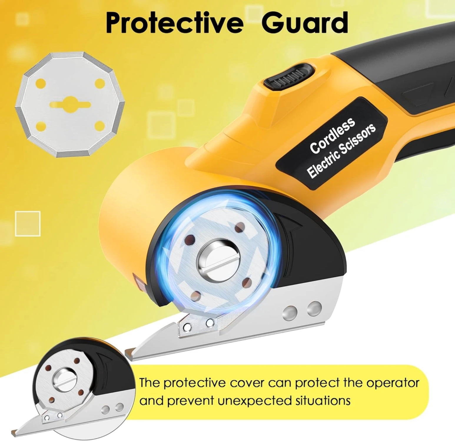 4V Cordless Electric Scissors with 2000mAh Battery, Rechargeable Power Cutter for Cardboard, Fabric, Carpet, Leather – Safety Lock, LED Light