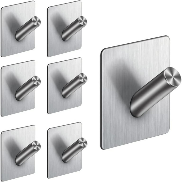 Wall Hooks Heavy Duty Self Adhesive 304 Stainless Steel Traceless NO  Nails-Anti-Rust Waterproof Hook for Bathroom, Kitchen, Hanging, Coat Robe,  Towel, Key - Silver (7 Pack) 