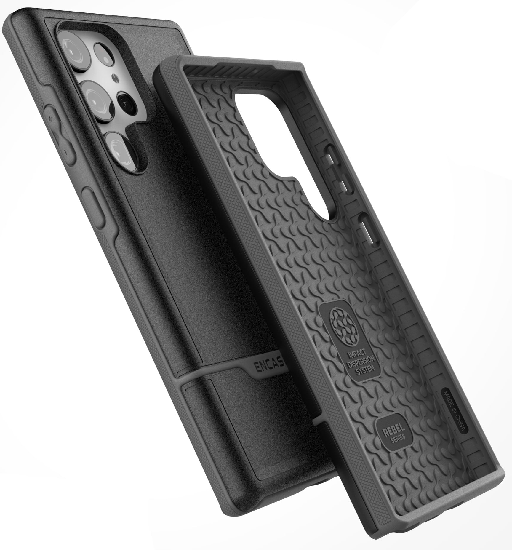 Encased Phone Pouch with Shockproof Case for Samsung Galaxy S23 ULTRA - Rebel Armor with Ballistic Nylon Carrying Holster (Black)