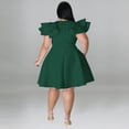 thumbnail image 4 of AURA Plus Size Ruffle Sleeve Maxi Swing Dress Solid Color Summer Casual Street Style, 4 of 5