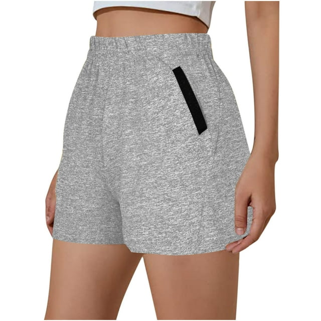 LOVZFMLL Fashion Sport Yoga Pants Solid Mid High Waist Active Pockets Solid Shorts Gray M