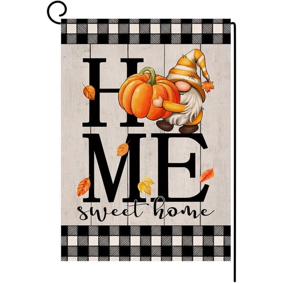 Shmbada Fall Pumpkin Garden Flag 12x18 Vertical Double Sided Buffalo Autumn Home Sweet Home Gnome Thanksgiving Outside Decorations Burlap Yard Flag