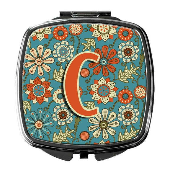 Letter C Flowers Retro Blue Compact Mirror CJ2012-CSCM