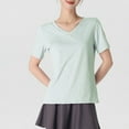 thumbnail image 2 of Womens Short Sleeve T-Shirts Strecth Comfy Spandex Workout Yoga Casual Base Tees V Neck Solid Color Tops (M, Green), 2 of 4