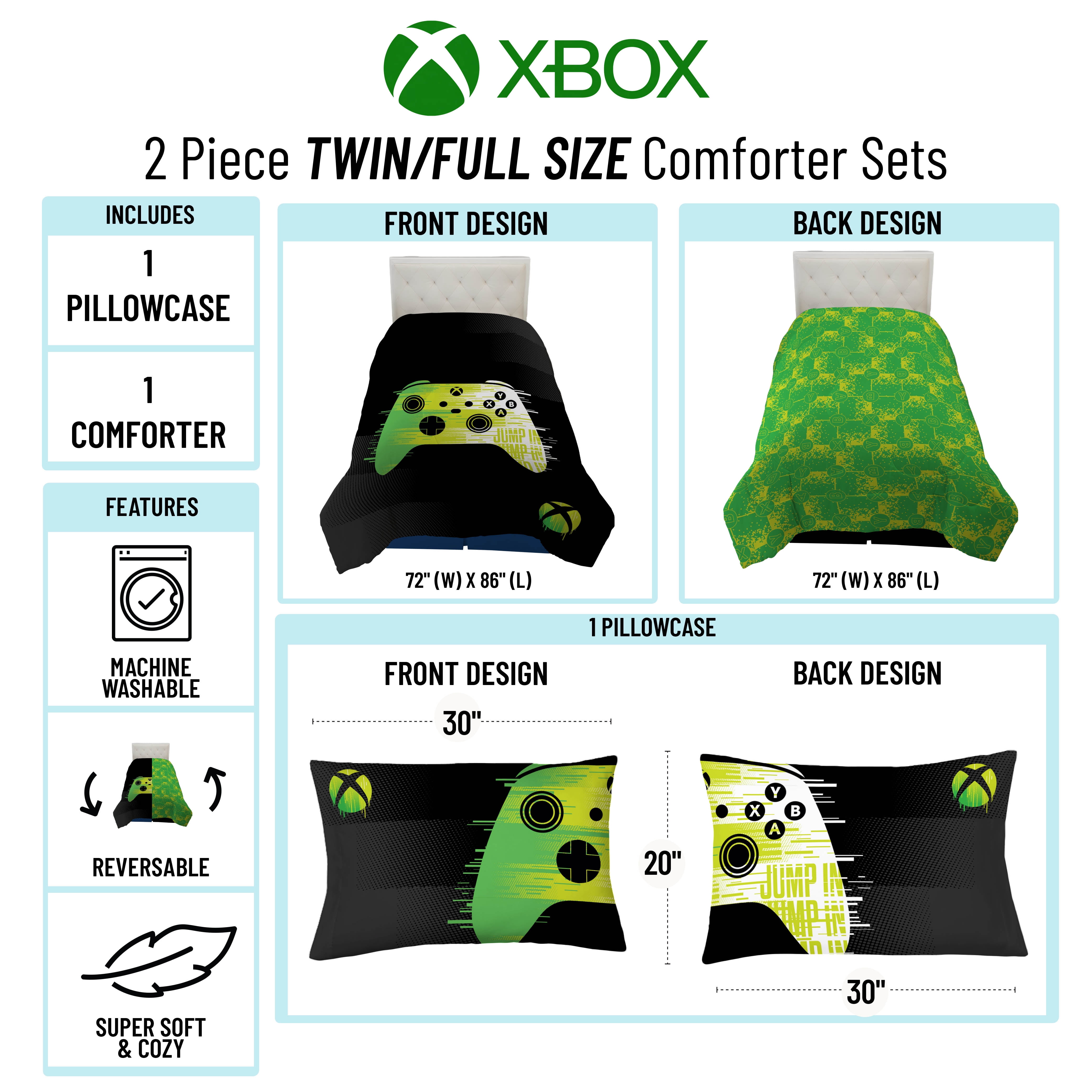 Xbox Kids 2-Piece Twin/Full Reversible Comforter Set, Black, Microsoft