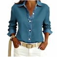 thumbnail image 2 of Dazajoo Oversized Button Down Shacket for Women Long Sleeve Waffle Knit Tops Casual Color Block Lapel Collar Shirts with Denim Trim,Navy,XXL, 2 of 5