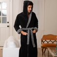 thumbnail image 4 of GFDYREE Men's Warm Fleece Robe with Hood, Plaid Big and Tall Bathrobe, 4 of 7