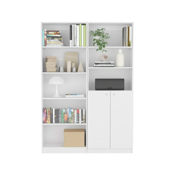Cterwk Wood Open Bookshelf with Cabinet, 8 Shelf Bookcase for Home, Office, Living Room, White