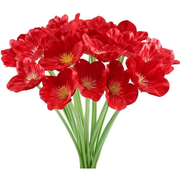 20pcs Coquelicot Artificiels Fleur Rouge Bouquet Fausse Coquelicots Noël Décoration pour Maison Mariage Table Magasin
