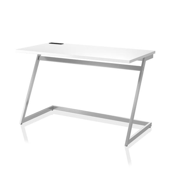 Rosalinda Metal Writing Desk with USB Ports, White and Chrome