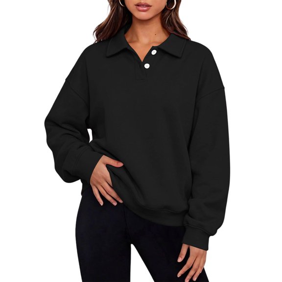 Sheghy Plus Size Womens Blouses V Neck Front Button Corduroy Solid Color Long Sleeve Pullover Tops Blouse Shirt Black S