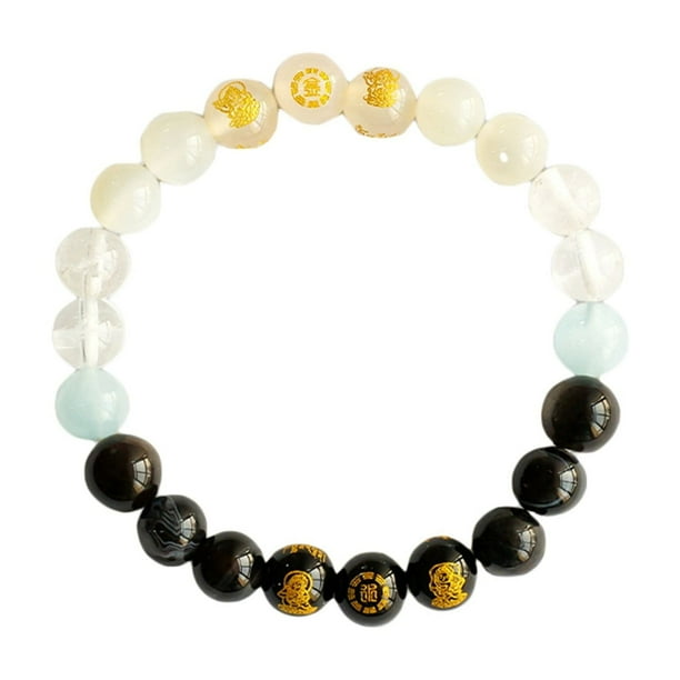 Pulsera natural de cinco cristales con cuarzo rutilado, ojo de tigre y piedras. Equilibra la energía y atrae la riqueza. Cadena para la mano para hombres y mujeres.