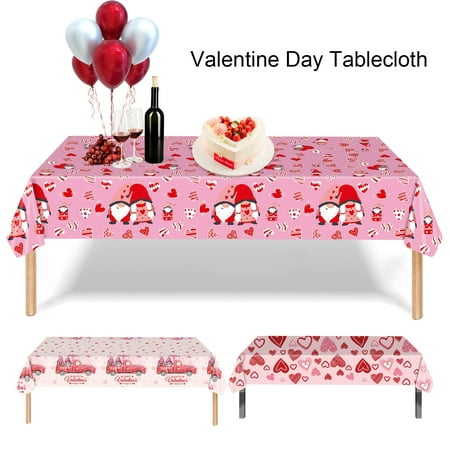 

Romantic Gnome Heart Pattern Valentine s Day Tablecloth Enhance Your Dining Table with Love for Festive Party Decor