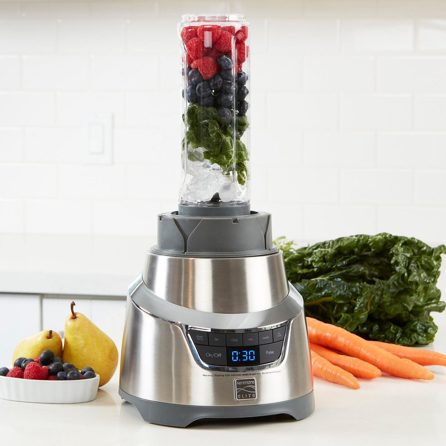 Kenmore Elite 5-Speed Countertop Blender with Travel Cup, Smoothies, Soups & Sauces, Stainless Steel Design