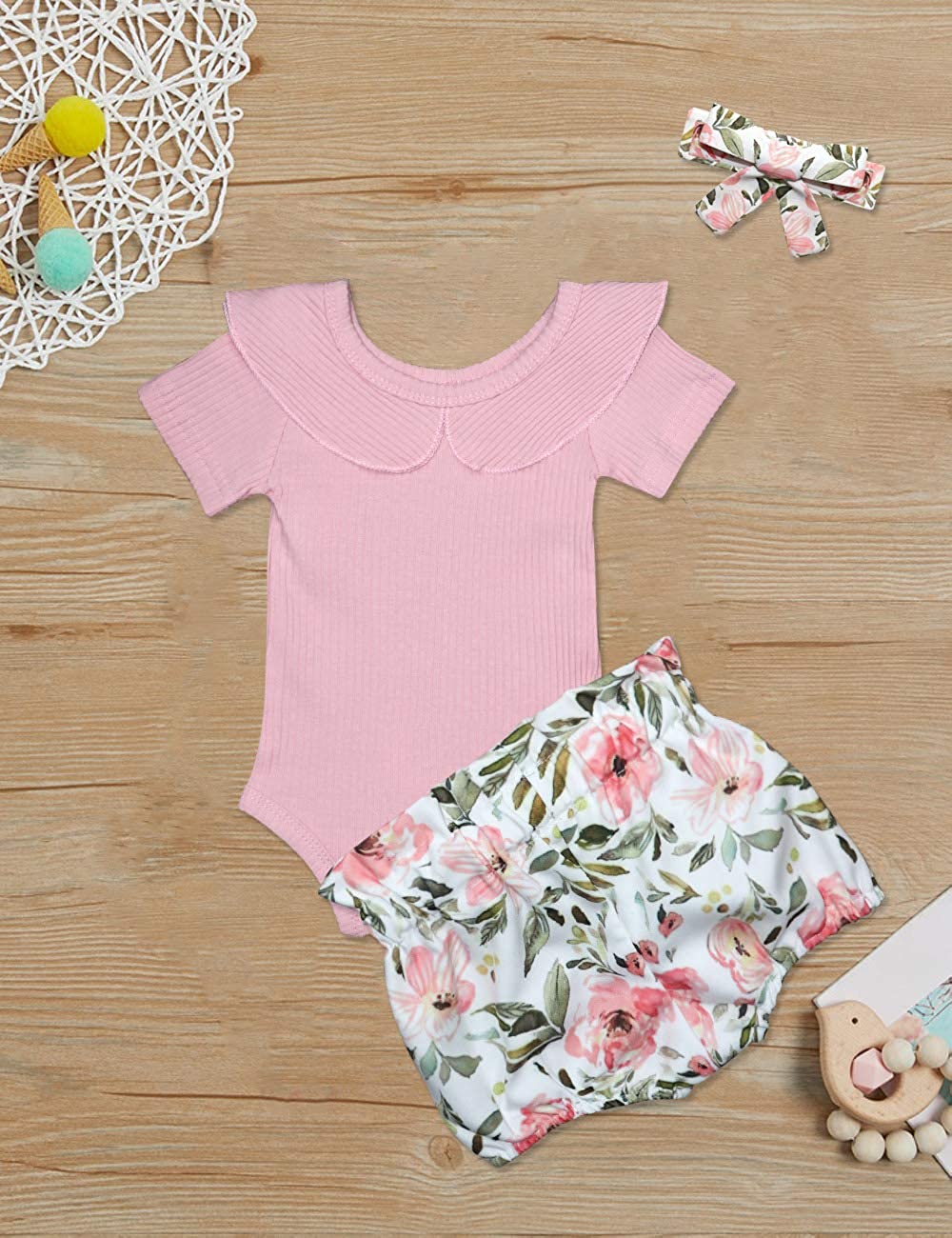 Baby Girl Outfits Short Ruffle Romper Floral Pants Summer Outfits Cute Baby Girl Clothes 6-12 Months