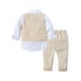 thumbnail image 2 of Eandarui Baby Boys Toddler Party Suit Long Sleeve Bowtie Lapel Dress Shirt Pant Vest Formal Outfit Beige 110, 2 of 7