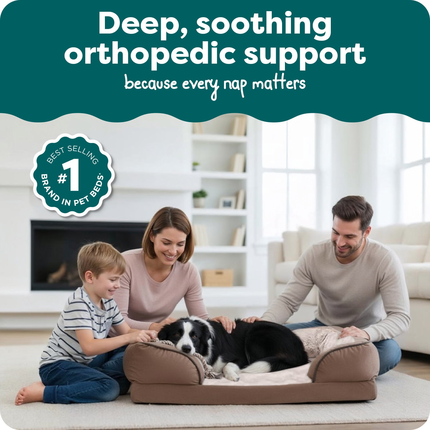 FurHaven Orthopedic Dog Bed for Large Dogs, Perfect Comfort Sofa, Egg Crate with a Solid Orthopedic Foam Base for Joint Support, Washable Cover, Large, Plush & Velvet Waves, Brownstone
