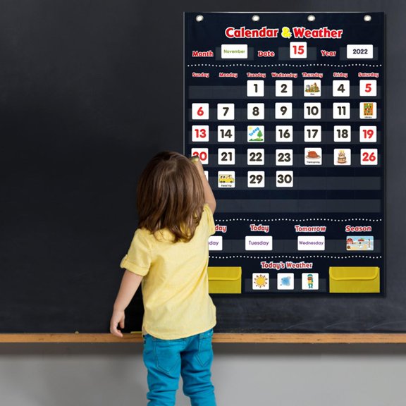 Calendario para y gráfico meteorológico, calendario de pared, juguetes de educación temprana, suministros de aprendizaje de Hugo  Tarjetas de aprendizaje para niños