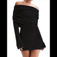 thumbnail image 1 of Vestido Elegante Tipo Suéter de con Hombros Descubiertos para Mujer, Ajustado, de Larga y Crochet Negro S, 1 of 9