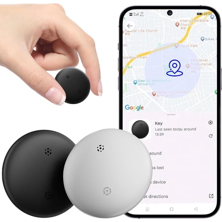 GPS Tracker for Vehicles Smart Tracker(2025), Works with Google's Find Hub/Find My Device (Android Only) App, Tracker Tag Locator for Keys, Luggage, Satchel, Backpack(Black+White)