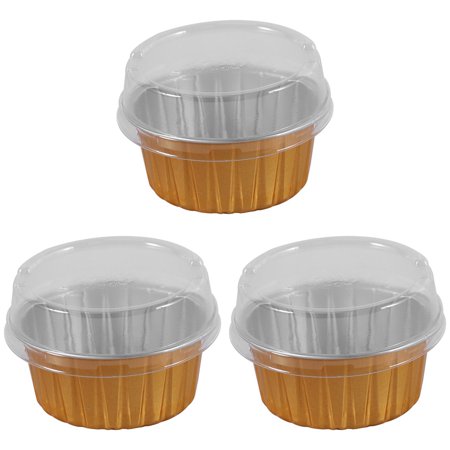 

300Pcs Disposable Aluminum Foil Baking Cups Brulee Dessert Oval Shape Cupcake Cups with Lids Cake Egg Tools