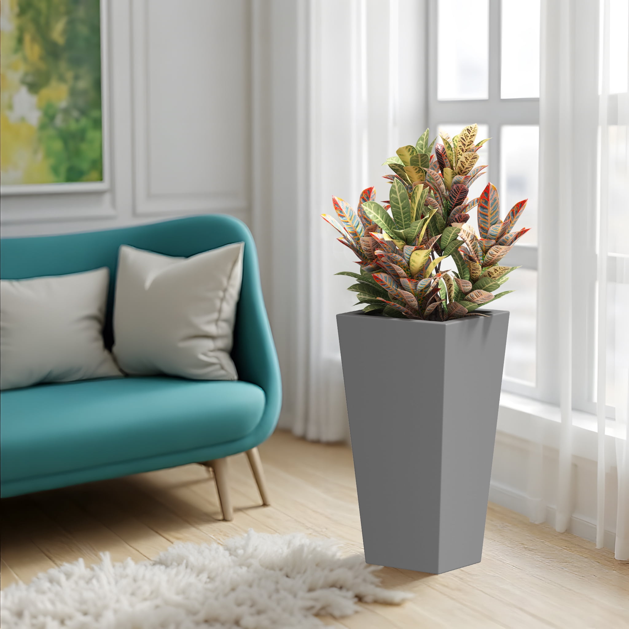MAYEERTY 30*15*15" Gray Modern Metal Cone Planter with Drainage Hole for Outdoor Gardening, Patio & Balcony