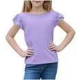 thumbnail image 4 of ZACPNCV Girls Ruffle Sleeve Shirts Summer Crewneck Eyelet Tee Tops Casual Cute Blouse Purple 4-5 Years, 4 of 9