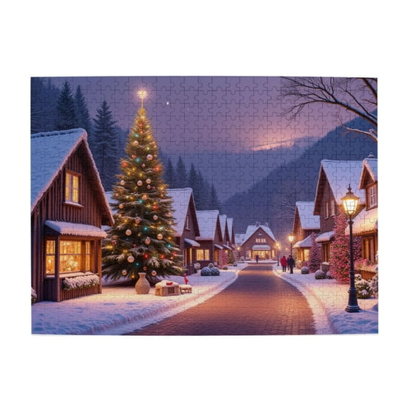 500 Piece Winter Village Jigsaw Puzzle For Adults Snowy Christmas Town Scene， Challenging & Relaxing Puzzle Game， Festive Holiday Home Decor， Great Gift Idea