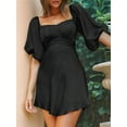 thumbnail image 4 of Womens Summer Dresses Square Neck Tie Back Lantern Sleeve Ruffle A-Line Casual Dress Black S, 4 of 8