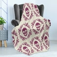 thumbnail image 4 of Sugar Skull Soft Flannel Fleece Blanket, Monochrome Style Calavera Inspired Surround by Circular Floral Wreath Print, Cozy Plush for Indoor and Outdoor Use, 70" x 90", Fuchsia Cream, by Ambesonne, 4 of 5
