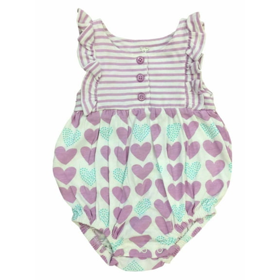 Infant Girls Purple & Blue Hearts Romper Baby Bodysuit Outfit 0-3 Months
