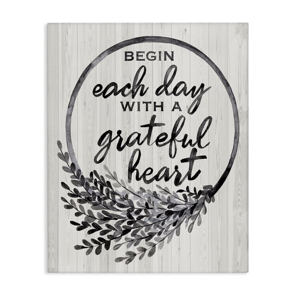 Stupell Industries Cottage Begin Each Day Grateful Heart Vintage Country Wreath Canvas Art, 16 x 20, by Arrolynn Weiderhold