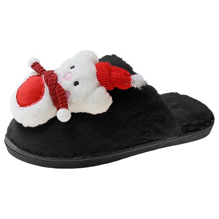 

Christmas Cartoon House Shoes Cute Comfy Baotou Plus Velvet Flat Bottom Home Cotton Slippers Soft Plush Slippers for Women