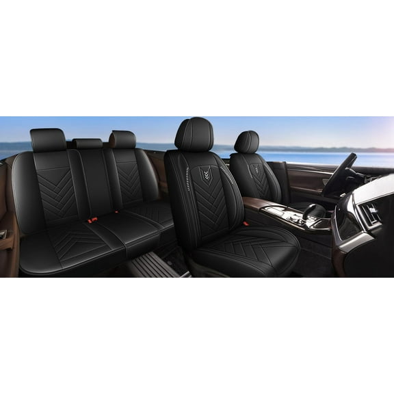 LAONNVIR Car Seat Covers Full Set Fit for Honda Accord 2003-2017 Faux Leather Seat Cover 2 Rows 5 Seats Waterproof Seat Cushion Protector Black,Full Set(5 Seat)