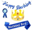 thumbnail image 1 of combinaison De Couronne De Roi D'anniversaire Pour Garons (bleu), Ceinture, Drapeau Et Pingles Boutons Pour Garons D'anniversaire - Dcoration De, 1 of 5