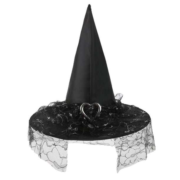 Sombreros de Halloween con hebilla en forma de corazón, sombrero de encaje de bruja, sombrero ancho acorralado para fiesta de festival, sombrero de poliéster para mujer