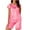 Pink, variant on Womens Satin Pajama Sets Ruffle Hem Short Sleeve Tops with Shorts Pjs Set Casual Sleepwear Soft Loungewear
