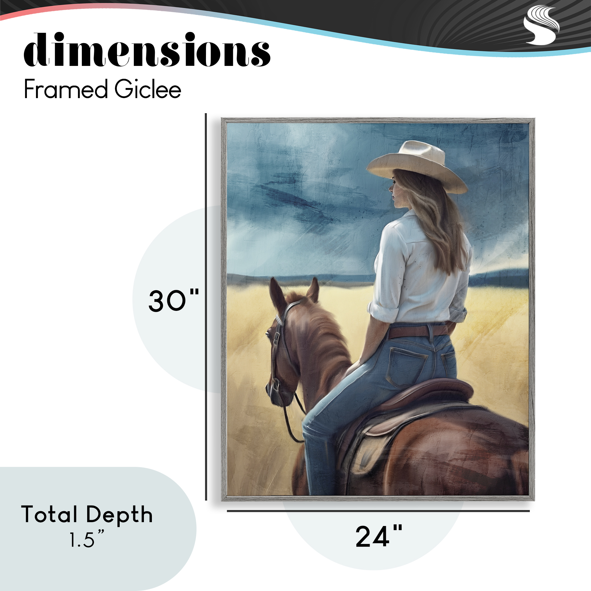 Countryside Cowgirl View Gray Framed Giclee Art, design by Kim Allen