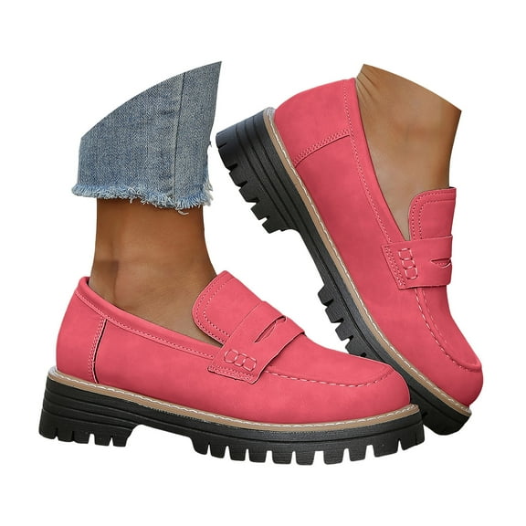 YLYL Women Suede Penny Loafers Chunky Heel Lug Sole Slip on Comfortable Casual Business Work Shoes