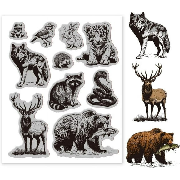 Forest Animals Cling Rubber Stamp 7.09x8.66inch Wolf Tiger Bear Deer EVA Stamps Embossing Stamp Seal Rubber Stamps for DIY Scrapbooking and Card Making Paper Craft Decor diy making