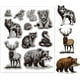 thumbnail image 1 of Sello de goma con diseño de animales del bosque, 18 x 22 cm, con diseño de lobo, tigre, oso y ciervo. Sellos de goma EVA para repujado., 1 of 9