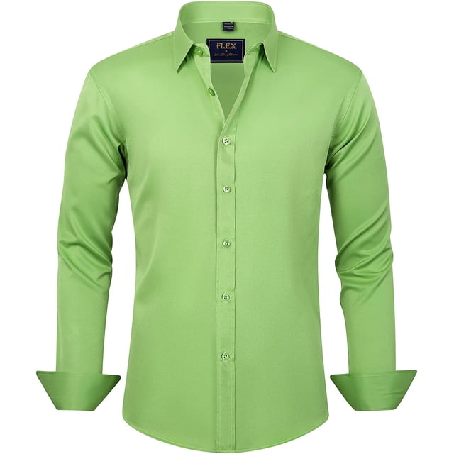 J.VER Camisas de vestir para hombre, camisa formal de manga larga, elástica, sin arrugas, informal, con botones