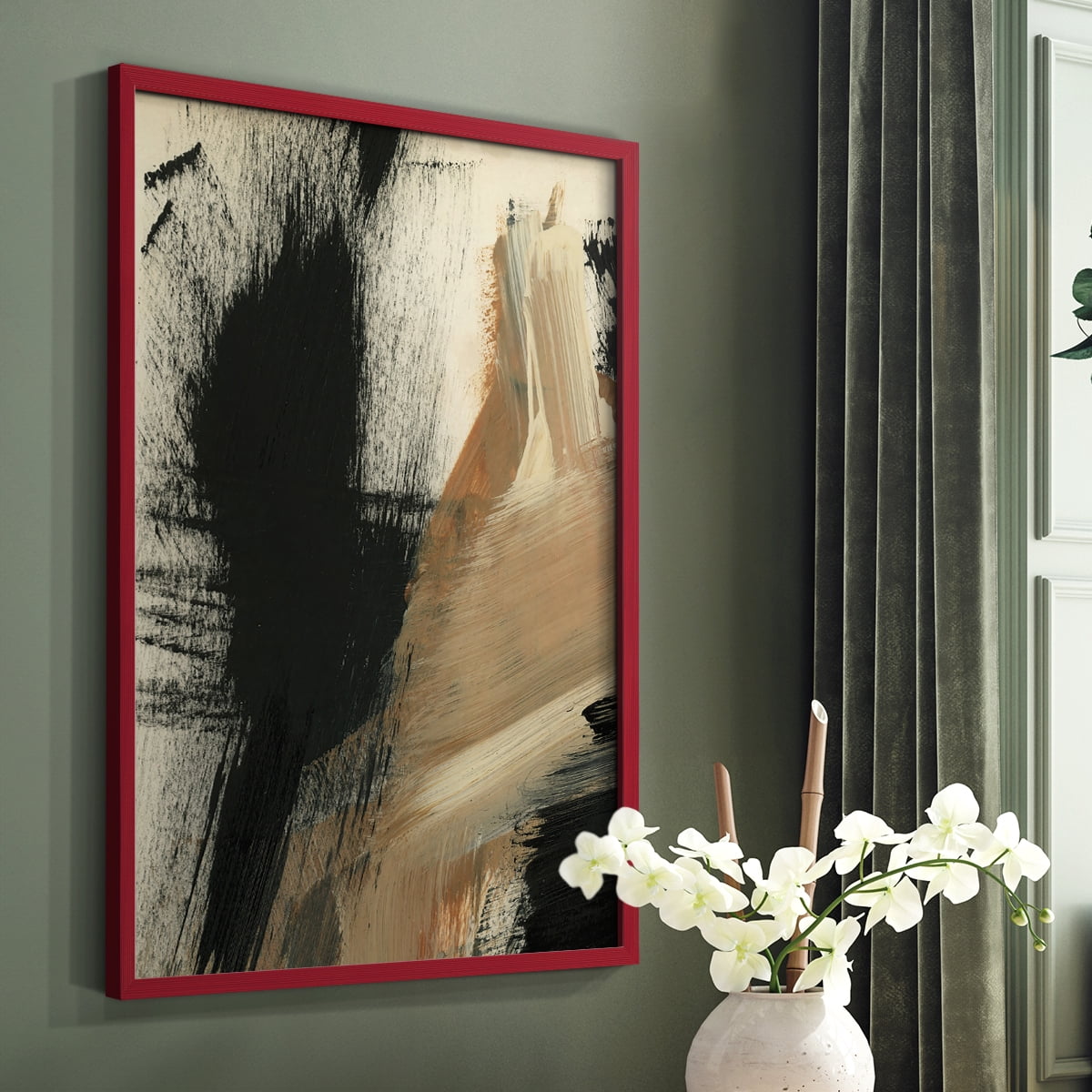 Baked Paintstrokes I Framed Print in Red Solid Wood Framed Print No Nail Hanging