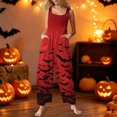 thumbnail image 2 of IYYVV Halloween Overalls Women Casual Loose Wide Leg Jumpsuits Summer Pumpkin Ghost Printed Baggy Rompers with Pockets Vermilion 2XL, 2 of 6