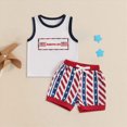 thumbnail image 4 of kaprioy Toddler Baby Boys Summer Outfits Baby Boy 4th of July Outfits Independence Day Sleeveless AMERICAN Letter Print Vest Top American Flag Shorts Set 12M-4T, 4 of 7