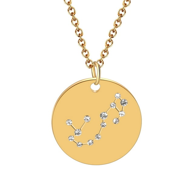 PVCS Collier en Acier Titane à Diamants Sertis, Mode, 12 Constellations, Bijoux